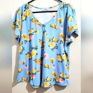 Blue floral top plus size